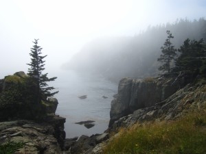 river between mountains with slight fog