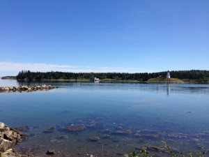 water in foreground with island in background